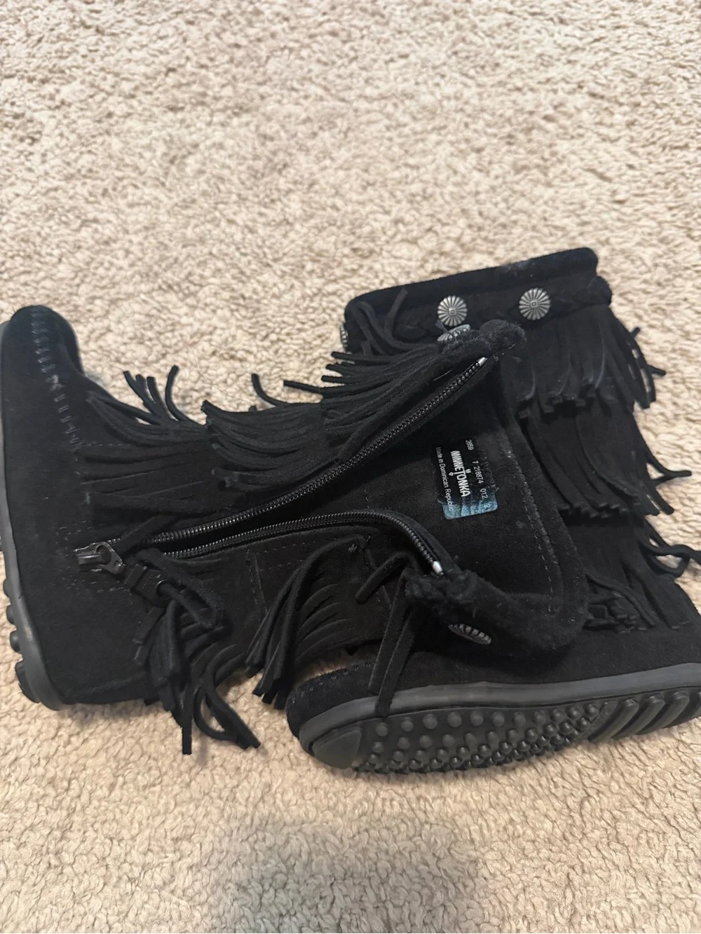 Minnetonka Black Fringe Moccasin Boots for Kids